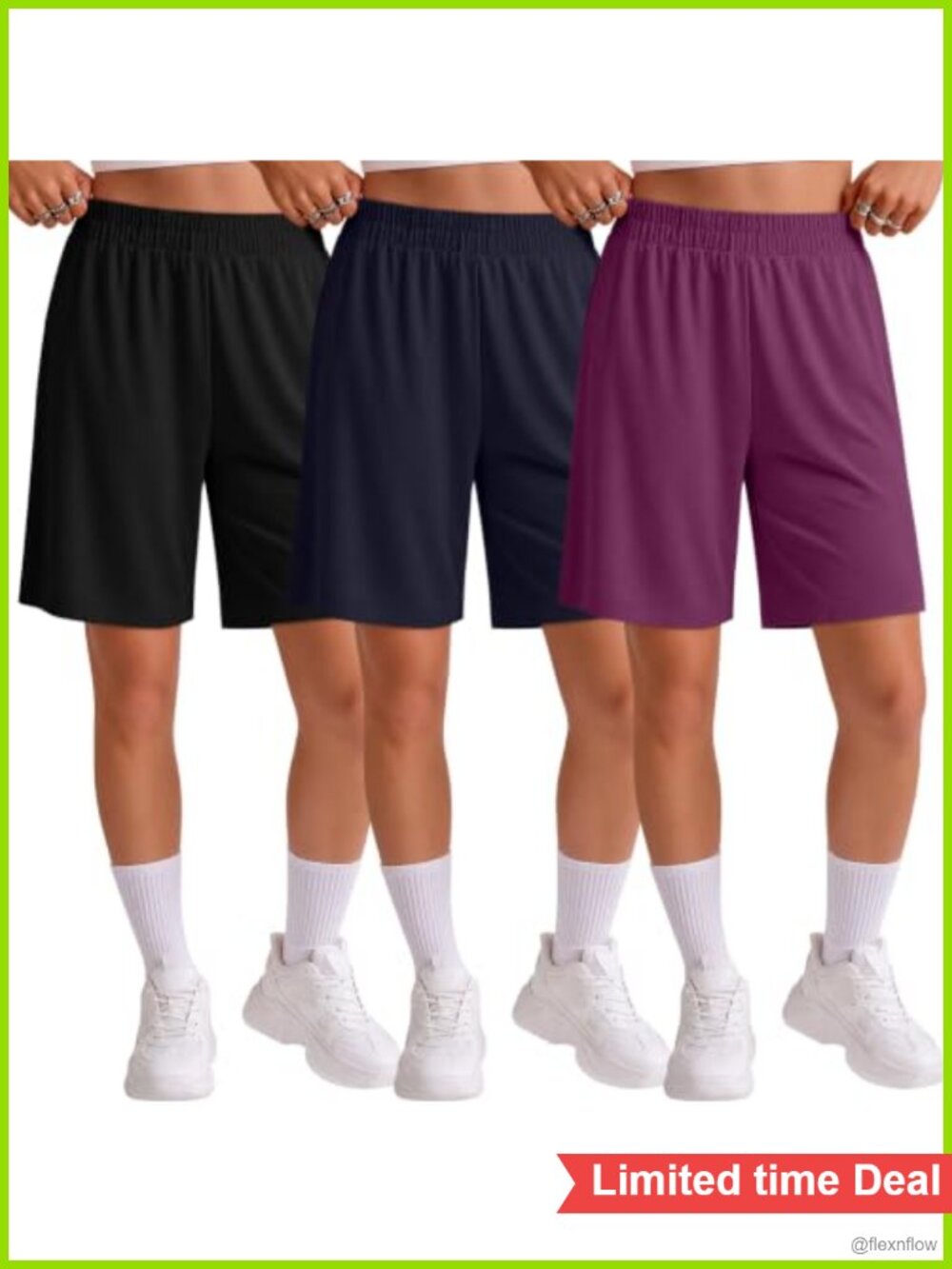 Womens Bermuda Sweat Shorts 3 Pack Lounge Athletic Knee Length